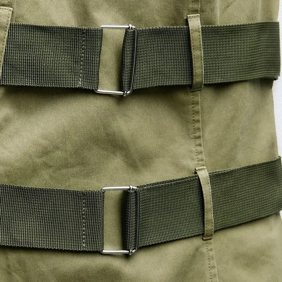 ZARA BELTED WAXED BLOGGERS FAMOUS GREEN DRESS - Picture 8 of 9